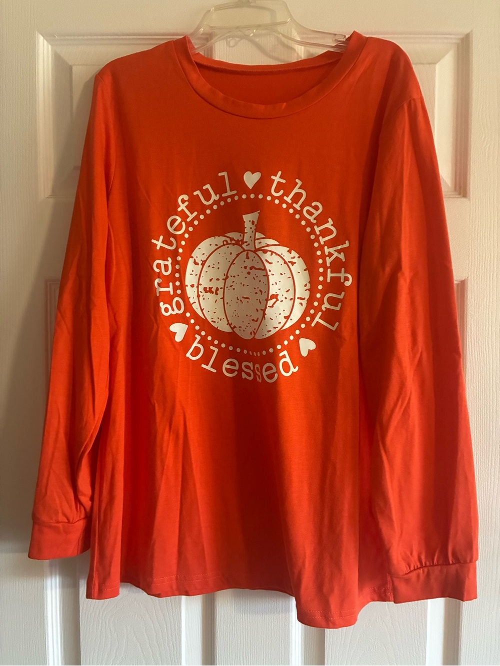 Grateful Thankful Blessed Orange Pumpkin Graphic Kids Long-Sleeve Tee